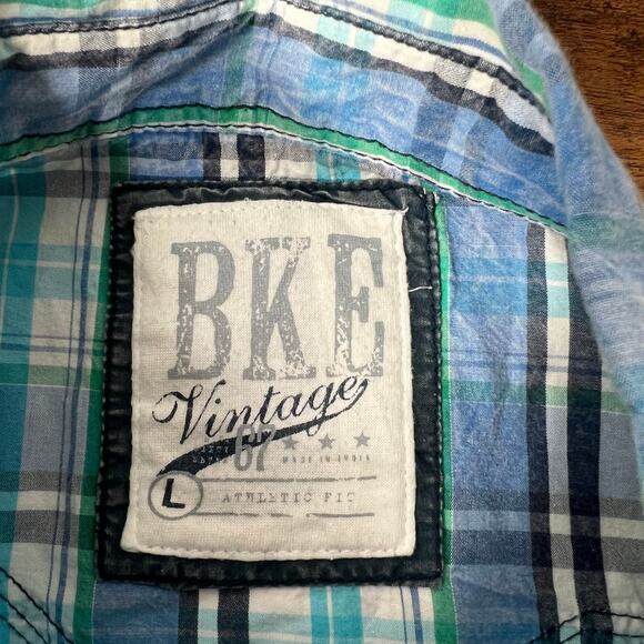 BKE Buckle Pearl Snap Shirt Mens Large Blue Plaid Western Athletic Fit Roll Tab - Picture 9 of 12